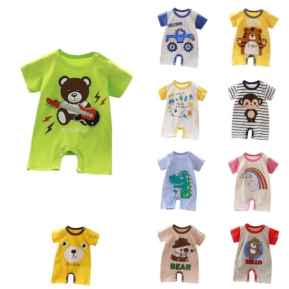 SROBPTY Newborn Boys Girls Summer Short Sleeve Short Romper Jumpsuits Khaki, 73