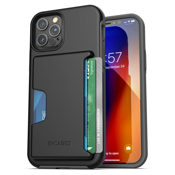 Encased Apple iPhone 12 Pro Wallet Case (2020) Protective Cover with Card Holder Slot (3 Credit Cards Capacity) Black