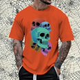 thumbnail image 2 of Landzoo Halloween Men'S Tees Skull Print Short Sleeve Crew Neck T Shirt Party Quick Dry Men Shirt Size M Orange, 2 of 4