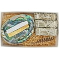 thumbnail image 3 of Soul Sticks Cleansing Kit Smudge Gift Set Box with White Sage, Large Abalone Smudge Shell, Palo Santo Stick, 4" Selenite Wand and Turkey Feather in White Gift Box, 3 of 3