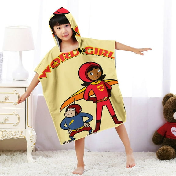 WordGirl Hooded Beach Towel Poncho for Kid Girls Toddlers Boys Bath Pool Swim Cover-ups Swimwear Soft Lightweight Microfiber