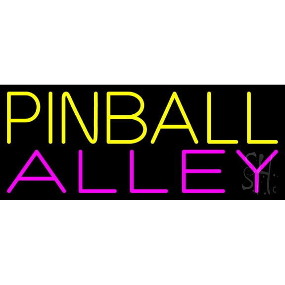 Pinball Alley 2 LED Neon Sign 13 x 32 - inches, Black Square Cut Acrylic Backing, with Dimmer - Bright and Premium built indoor LED Neon Sign for wall décor, arcarde, and storefront.