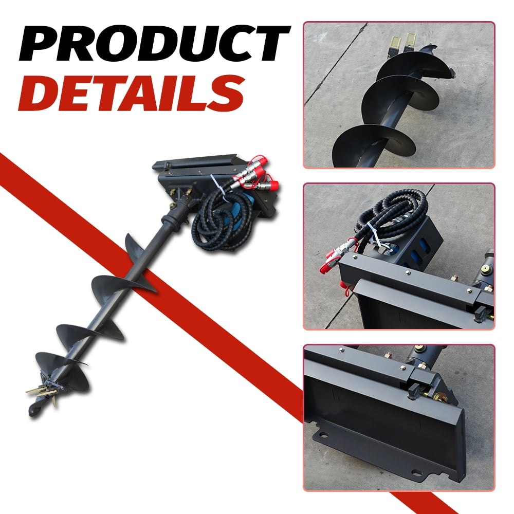 HUAYEE Mini Skid Steer Loader Auger Accessories With 7.87in/20cm & 11.81in/30cm. Dia. Drill, Heavy Duty Drill Bit Attachment, USA Stock, Mount: Length: 23.1in, Height:8.54in, Pin Distance:14.17in