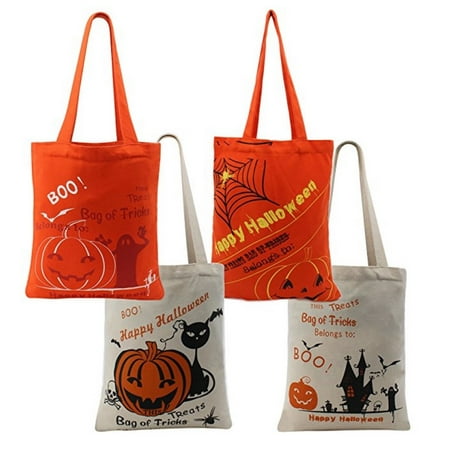 Halloween Pumpkin Candy Tote Bag For Kids Treat or Trick Basket, Convenient For Daily Use (4 Pack)