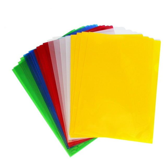 20 Pcs Dossier de Papeterie Transparent A4 Imperméable Type L Portefeuille Extensible - Couleur Aléatoire