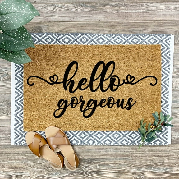 Doormat Hello Gorgeous | Welcome Mat Engagement Gift Porch Decor Door (18" x 30") #4450