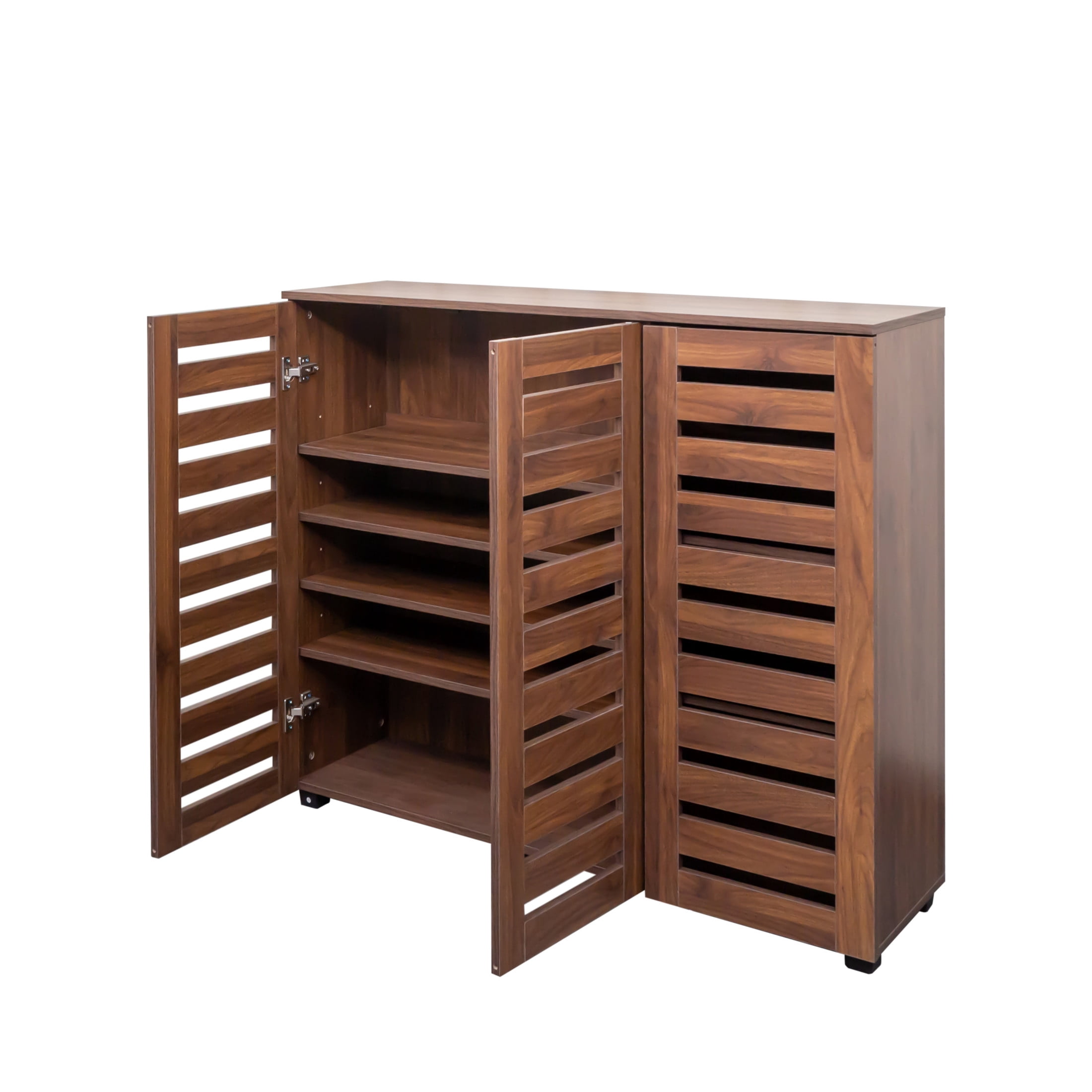 Noble House 44.88" 5-Tier Entryway Shoe Cabinet, Wooden Shoe Organizer with Louvered Doors, Adjustable Shelves, Walnut