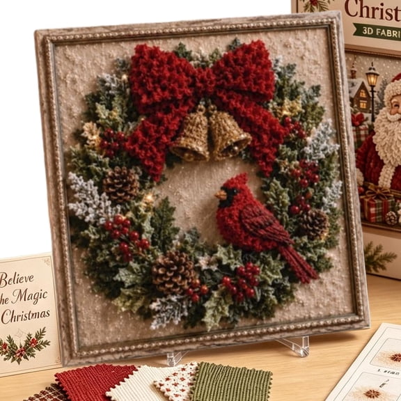 3D Christmas Fabric Poke Art Kit, Handmade Fabric Poke Art Kit, Vintage Holiday Handmade Decoration,DIY Christmas Craft Kit for Adults & Beginner