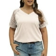 thumbnail image 3 of Mengpipi Plus Size Tops for Women Waffle Knit Lace Short Sleeve Blouse Casual Loose Summer T Shirts Beige 1X-4X, 3 of 6
