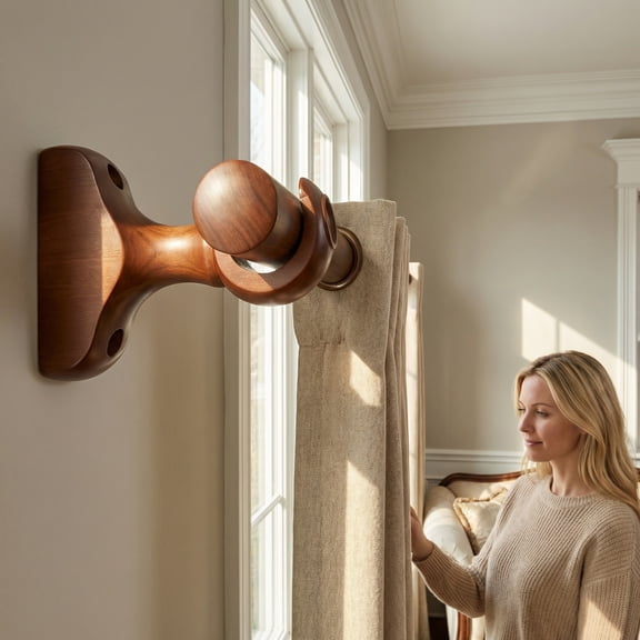 Healifty Decorative Wooden Curtain Brackets Khaki Easy Install for Home 2Pcs