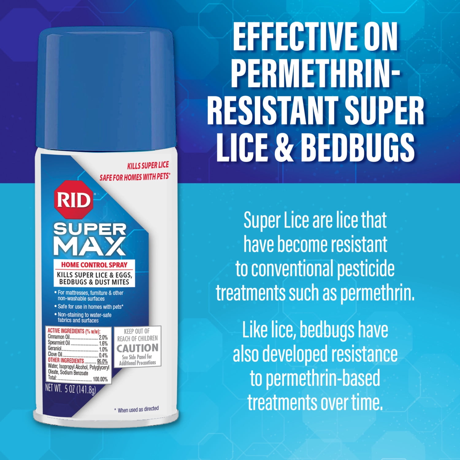 (2 pack) RID Super Max Home Lice Treatment Spray for Super Lice, Bedbugs and Dust Mites, 5 oz