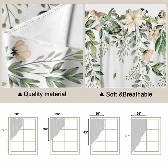 Green Eucalyptus Leaves Swag Curtains for Living Room/Bedroom, Spring Floral Weeping Farmhouse Swag Kitchen Curtain Valances for Windows, Tier Topper Scalloped Curtain 2 Panels, 56"W x 36"L