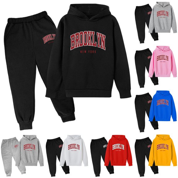 WERYOUNG Autumn Winter Children Outfits Long Sleeve Letter Printed Hooded Sweatshirts Hoodies And Joggers Pants Two Piece Sets For Boys Girls Versatile Clothes Sets 3-4 Years