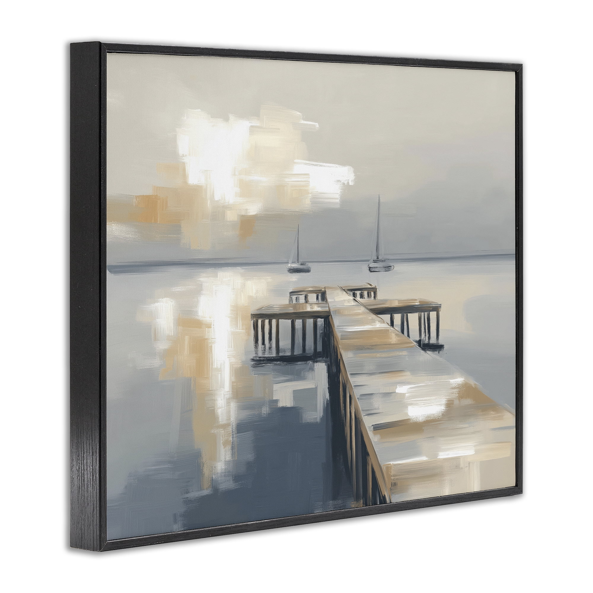 Stupell Industries Pier with Two Boats Seascape Black Framed Giclee Art, design by Kim Curinga