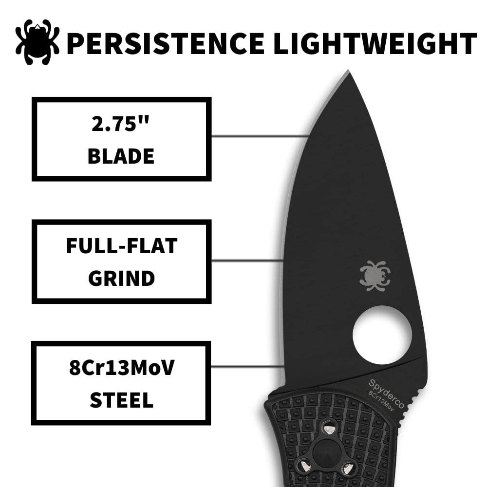 Spyderco C136PBBK Black Plain Edge Clip Point Stainless Steel Folding Knife