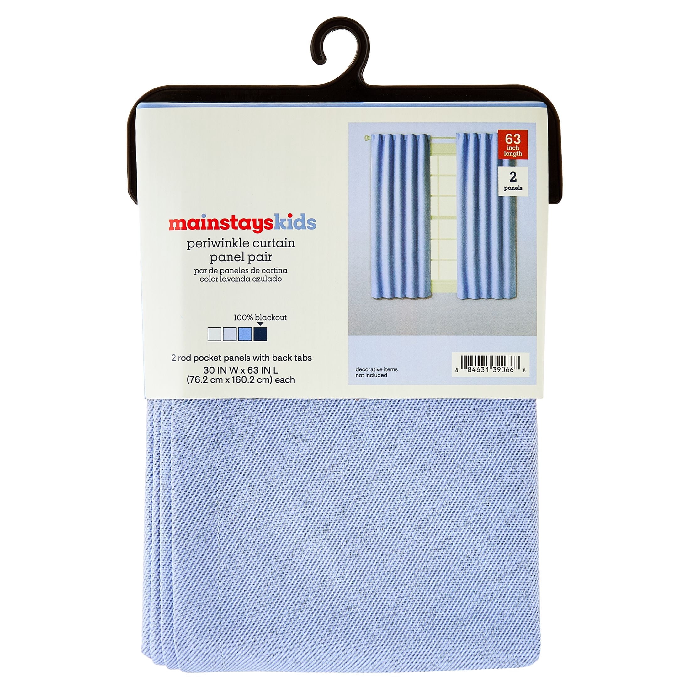 Mainstays Kids Spring Periwinkle Light Purple Solid Blackout Curtain Panel Pair with Rod Pocket and Back Tabs, Set of 2, 30 in x 63 in