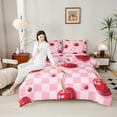 thumbnail image 3 of Castle Fairy Red Cherry 2pcs Bedding Comforter Set,Kawaii Fruit Twin Comforter Sets,Geometric Plaid Breathable Bedding Set,Breathable Cute Home Decor,Reversible, 3 of 8