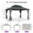 thumbnail image 4 of PURPLE LEAF Pavillon à Toit Rigide Permanent 12 Pieds x 14 Pieds, Cadre en Aluminium, avec Double Toit en Acier Galvanisé, Résistant aux UV pour Cour, Terrasse, Pelouse et Jardin, Moustiquaire et Rideaux Inclus - Gris, 4 of 11