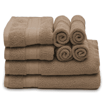 MoNiBloom 100% Cotton 8-Piece Towel Set, 2 Bath Towels, 2 Hand Towels and 4 Washcloths, Super Soft and High-Absorbent, Machine Washable, Chocolate Brown