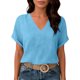 thumbnail image 4 of Camisetas Casuales de las Mujeres de Moda Suelta Manga Corta V-Cuello Superior con Doble Capa Arrugado Detalle, Suave Poliéster Color Sólido Blusa para el Uso Diario, Camisetas de Cuello en V de las, 4 of 9