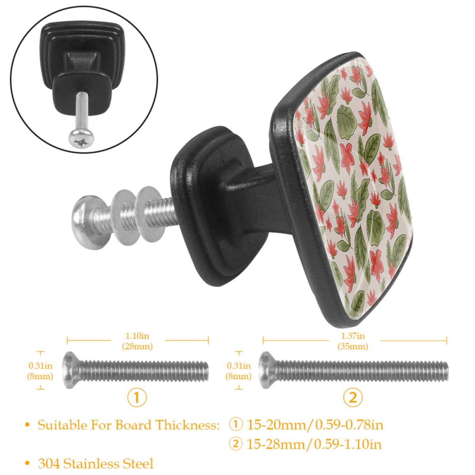4 Pcs Cabinet Handle Drawer Pulls Botanical Flowers Leaves Knobs with Screws Square Furniture Office Cabinet Knob Decoration