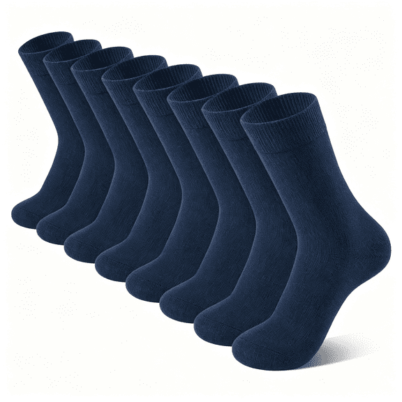 TELOLY 8 Pairs Kids Socks for Boys Girls Crew Dress Athletic School Cotton Socks | Seamless Soft Cushioned Sock for Teen Girl Boy Navy Blue Crew Socks