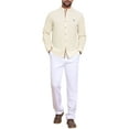 thumbnail image 2 of INSPIRE CHIC Men's Stand Collar Long Sleeves Button Down Solid Color Linen Business Shirt M Khaki, 2 of 5