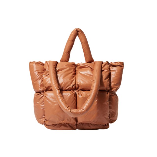 WDOplteas Bolso Hombro Acolchado Celosía Retro para Mujer Bolso Suave Color Sólido (marrón)