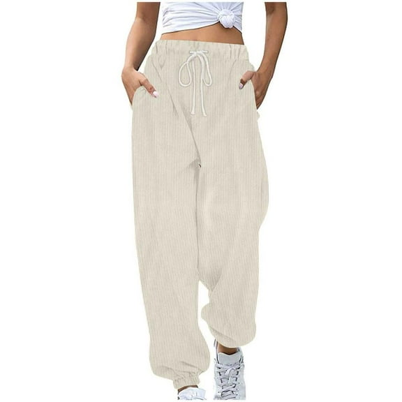 Bxsruta Pants for Women, Women's Elastic Waist Casual Pants with Side Pockets, Straight Leg Lounge Trousers for Daily Wear, Comfortable Stretchy Joggers