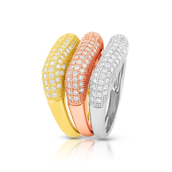 SilverCloseOut Tri Color Sterling Silver Cz Stackable Statement Ring
