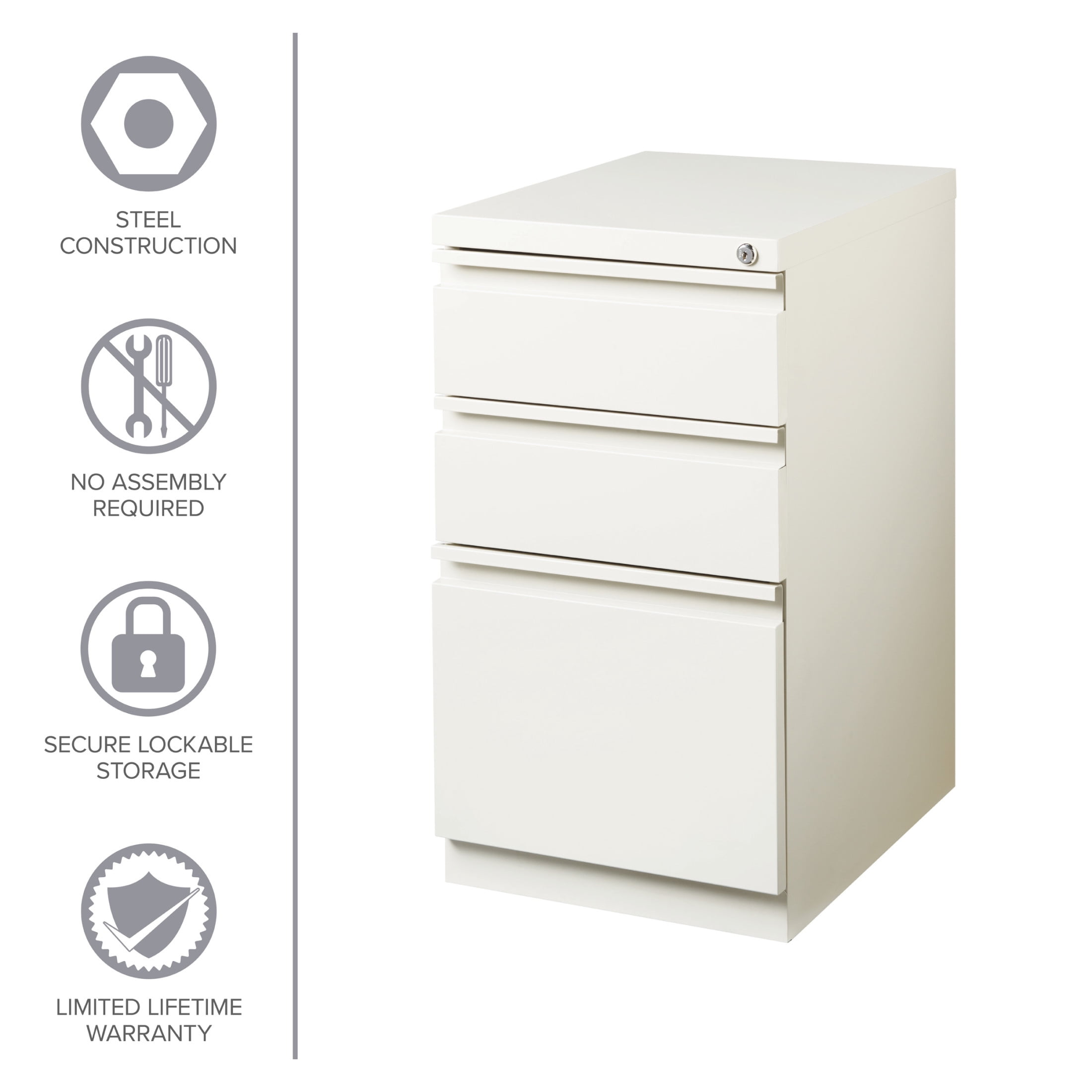 Hirsh Pro 20" Deep Mobile Pedestal File Cabinet 3 Drawer Box-Box-File, Letter Width, White