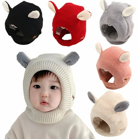 TELOLY Newborn Toddler Winter Hats 8 Months-3 Years Old Knitted Cap Baby Ear Protection Hats Boys Girls Padded Warm Hats