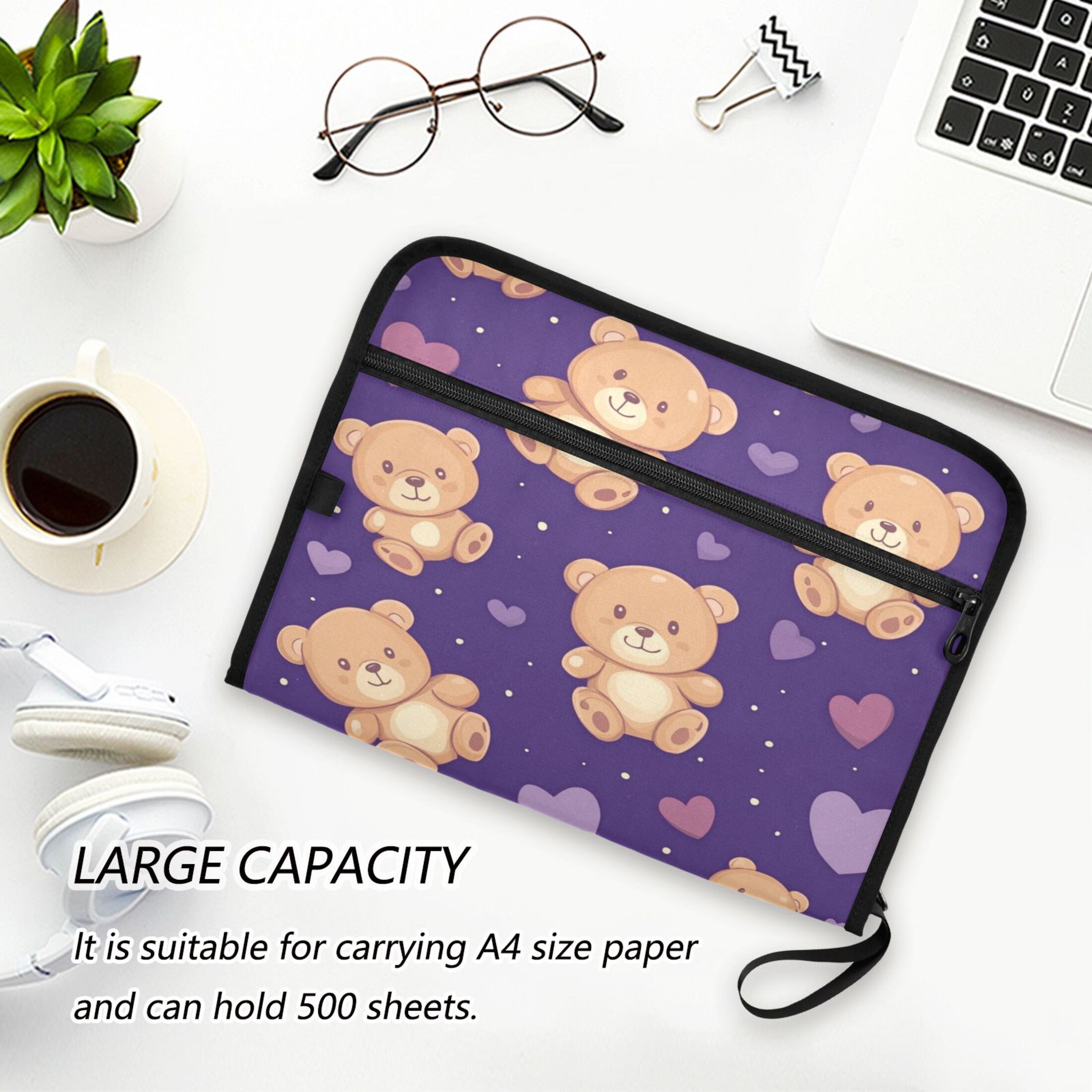 WOBOGO Cute Teddy Bear and Heart Pattern Expanding File Folder Letter Size Accordion Filing Organizer 13 Pocket Separate Organ Pocket