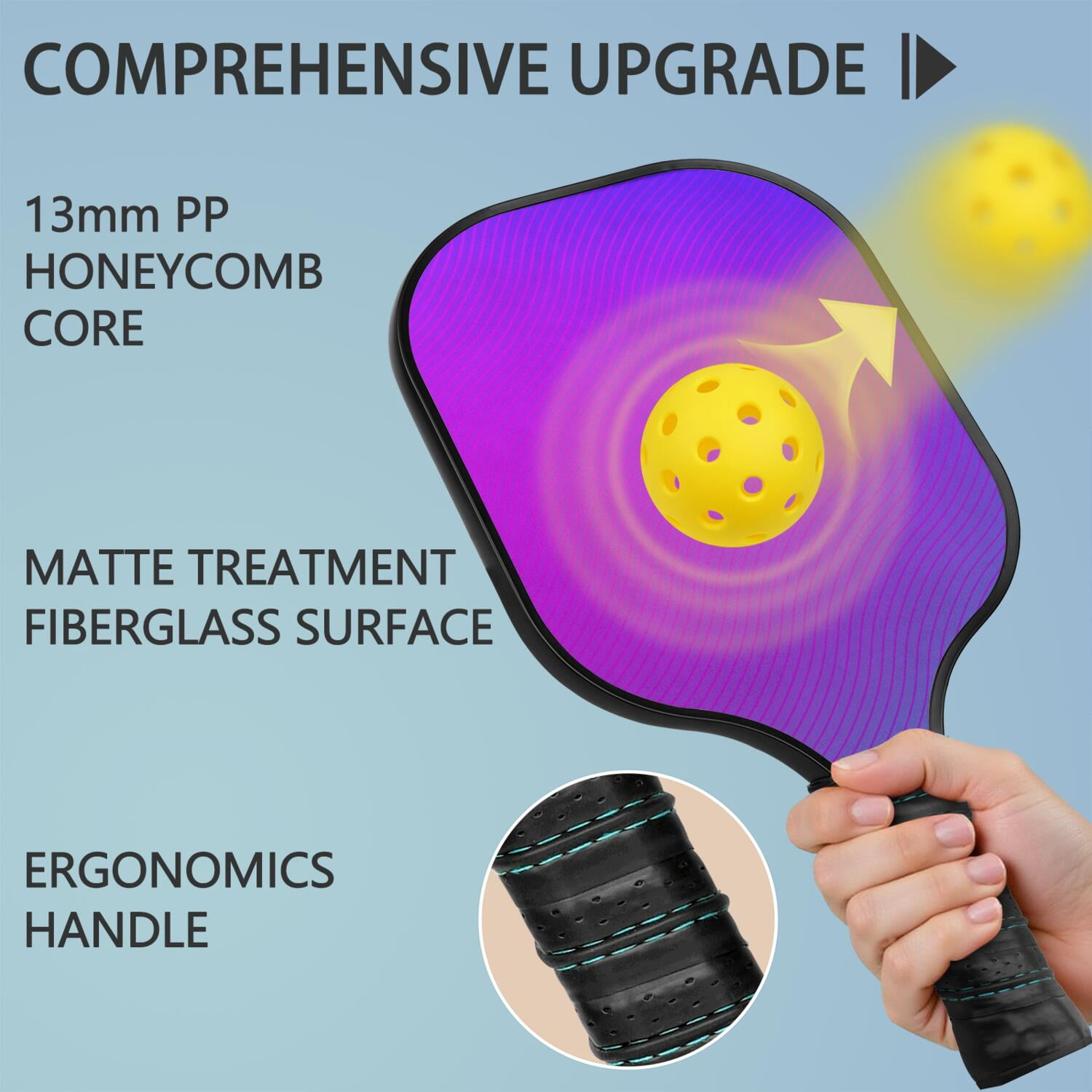 Pickleball Paddles Set Of 2, Fiberglass Surface, Fluid Smoke Aurora Art Style, 4 Balls & Bag