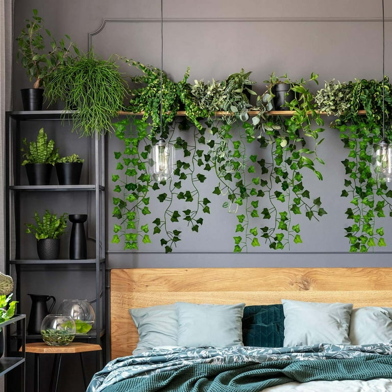 12 Pack Artificial Ivy Fake Vines For Bedroom Aesthetic, 84 Feet, Greenery  Leaves Uv Resistant, Hanging Plant Decoration For Wedding, Party, Garden, O