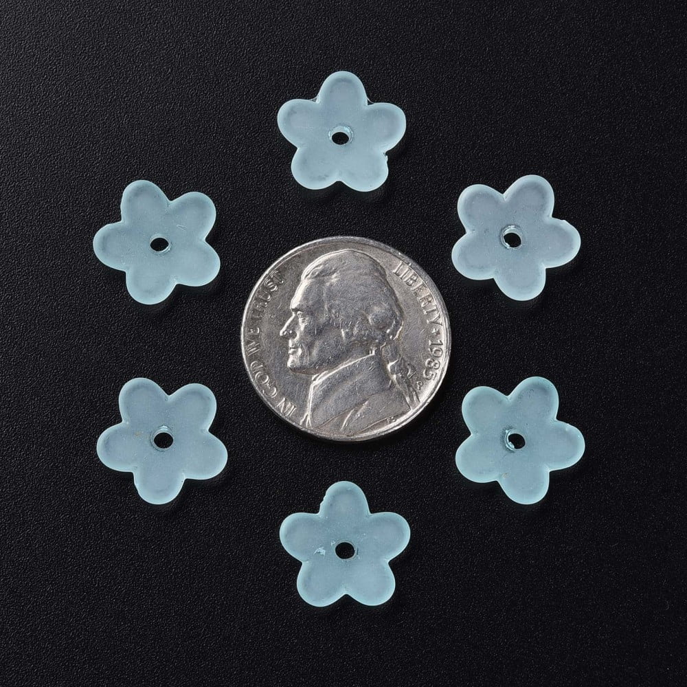 500g Transparent Acrylic Beads Frosted Flower Cyan 12.5x13x2.5mm Hole: 1.8mm about 2439pcs/500g
