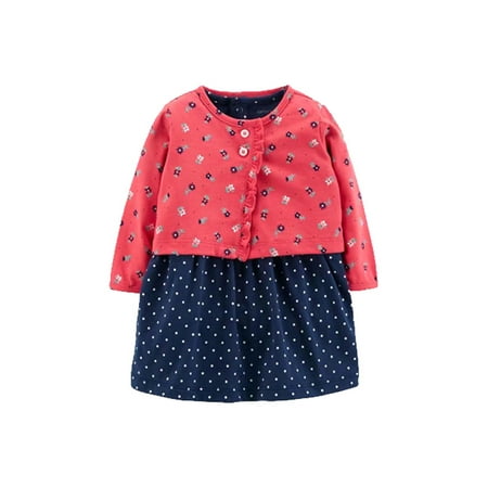 

Paille Newborn With Pockets A Line 2Pcs Outfit Suit Sweet Holiday Autumn Outfits Ruffled Princess Dress Set Cardigan + Dresses Red Navy Blue 9M/66cm