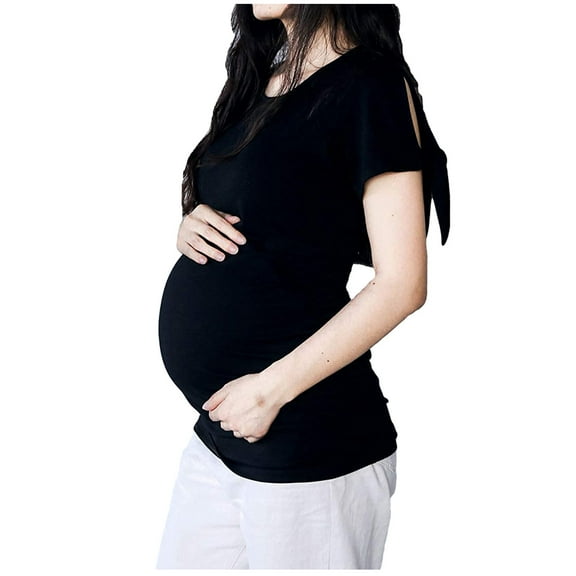 Frostluinai Breastfeeding Shirts For Women Plus Size Maternity Nursing Top Short Sleeve Side Ruched Pregnancy Shirt Side Tie Bow Maternity Shirt