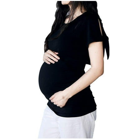 

QIIBURR Bow Tie for Women Short Sleeve Side Ruched Pregnancy Top Side Tie Bow Women Maternity Shirt