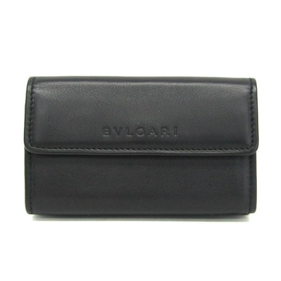 Pre-Owned Bvlgari Four-fold Mini Wallet Men,Women Leather Coin Purse/coin Case Black (Good)