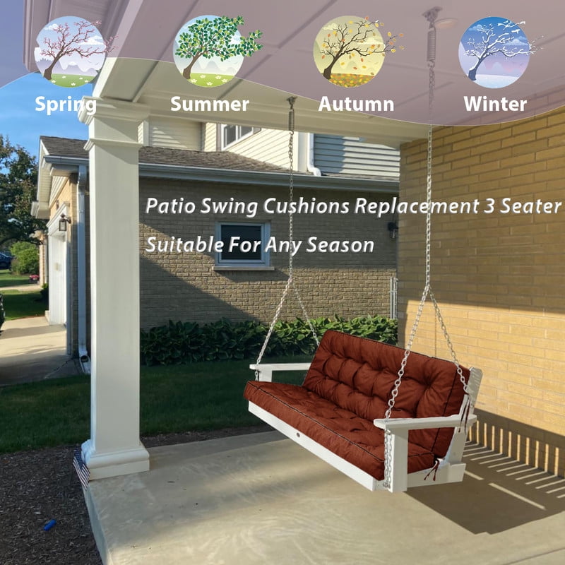 Swing Cushions 3 Seater Replacement, Waterproof Porch Swing Cushions, Thicken 5" Bench Cushions for Outdoor Furniture With Backrest , Patio Garden Loveseat Sofa Pads（Coffee，71in）