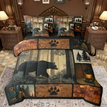 Feelyou 3D Wildlife Bear Twin Bedding Sets 7-Piece for Men, Vintage Countryside Cabin Bedding Comforter Set, Patchwork Plaid Reversible Sheet Sets, Breathable Home Decor