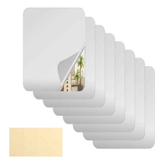 Thren Acrylic Mirror Tiles Reflective Self Adhesive Mirror Tiles 2mm Thick Flexible Mirror Sheets Decorative Stick on Mirrors for Home Bathroom Bedroom Wall Decor