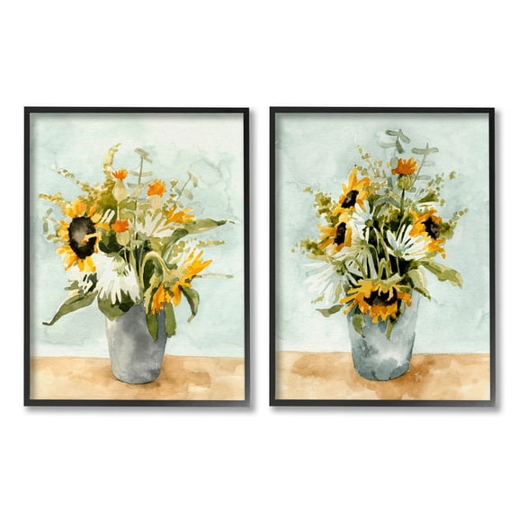 Stupell Industries Traditional Country Sunflower Bouquets Painting Black Framed Art Print Wall Art, Set of 2, Design by Emma Caroline