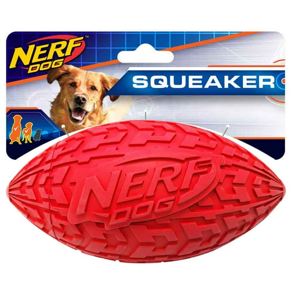 Nerf Dog Tire Squeak Football, Red, 6 Inch For Interactive Play