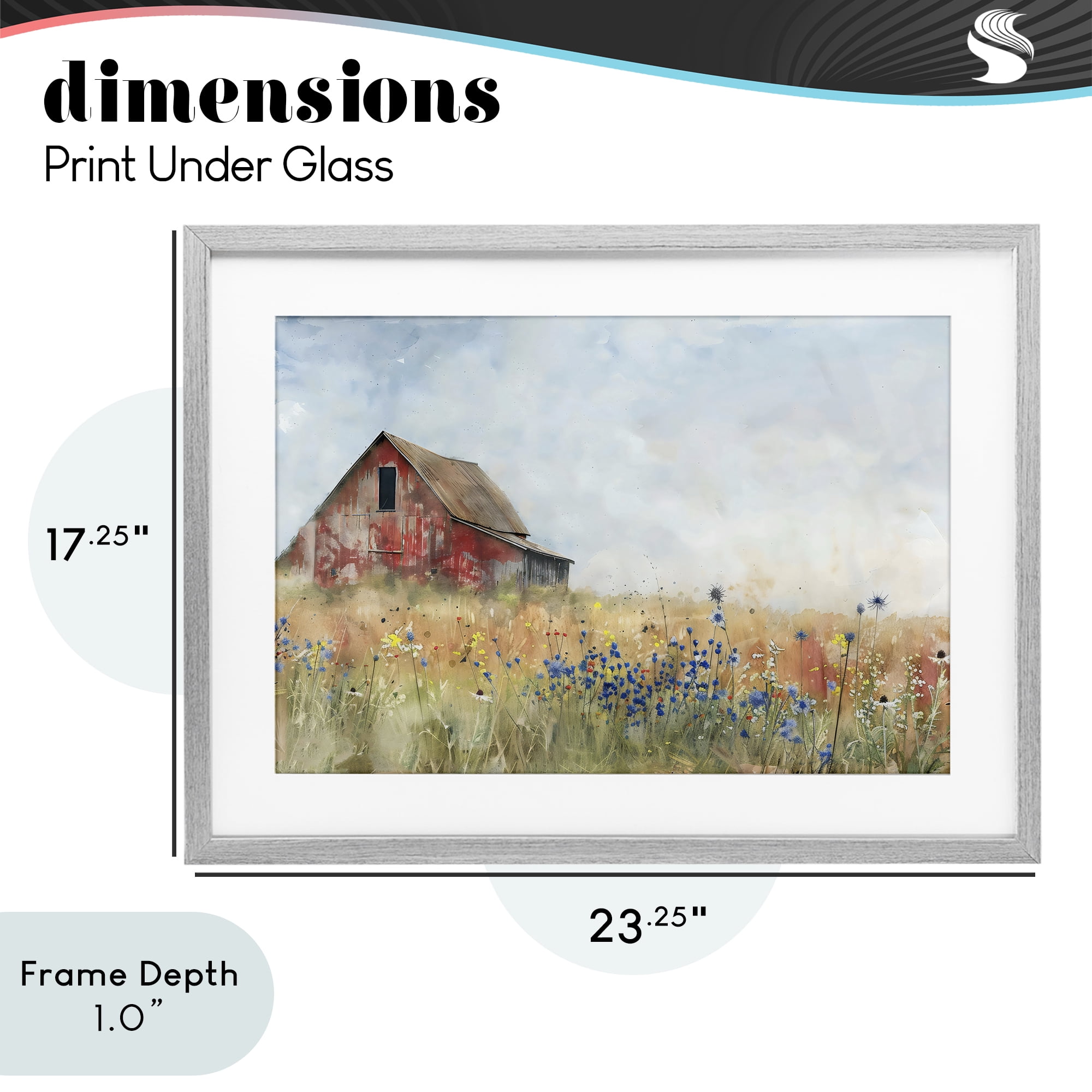 Stupell Industries Rustic Barn in Colorful Meadow Gray Framed Print Under Glass, design by Creative Studio