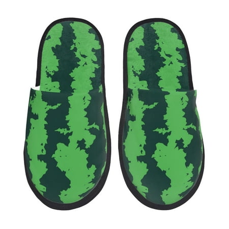 Balery Green Stripes Of Watermelon Slient Indoor Furry Fleece Comfort House Shoes Soft Non-Slip Home Shoes Cotton slippers House Slippers-- Medium
