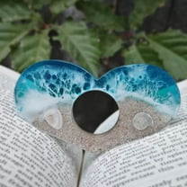 Ocean Beach Book Page Holder - Handmade Transparent Resin Thumb Ring Reader Accessory - Coastal Themed Reading Gift for Book Lovers, Teachers, Librarians - Unique Literary Jewelry (1pc)