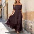 thumbnail image 2 of DHFJKG Summer Dresses For Women Off Shoulder Maxi Dress Chiffon Short Sleeve Party Flowy A-Line Wedding Guest Dress Cozy Dresses, 2 of 6