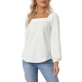 thumbnail image 4 of INSPIRE CHIC Women's Casual Hollow Out Shirt Square Collar Puff Long Sleeve Pullover Tops, 4 of 5